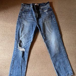 LOFT Destructed High Rise Straight Crop Jeans